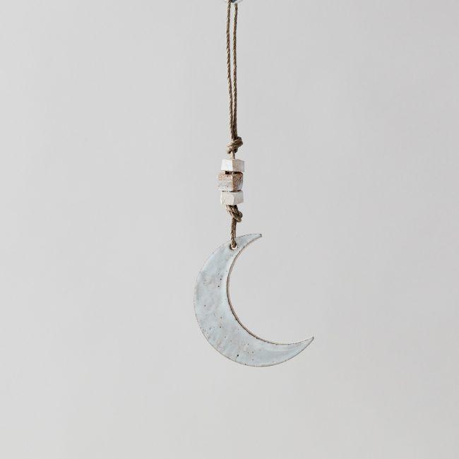 MQuan White Hanging Crescent with Faceted Beads