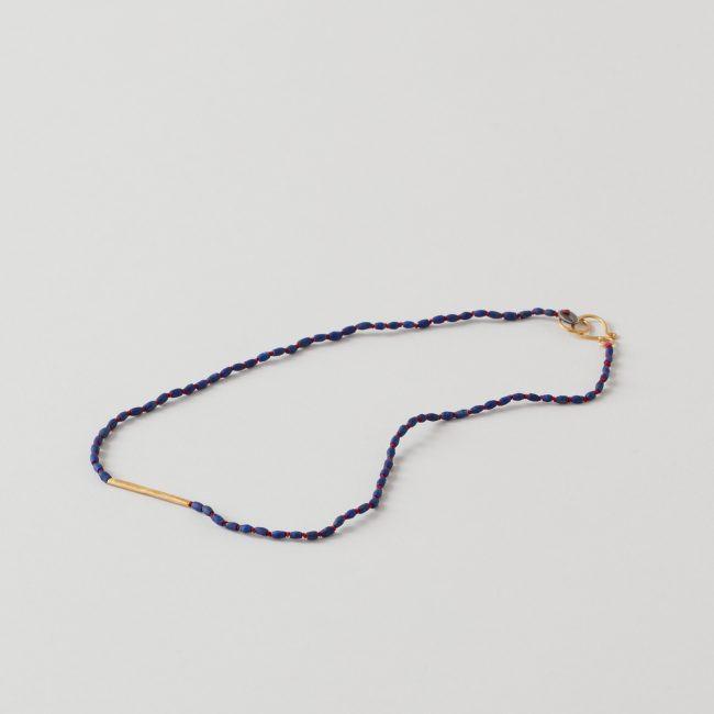 River Song Knotted Lapis on Red Nylon with Golden Bar Necklace