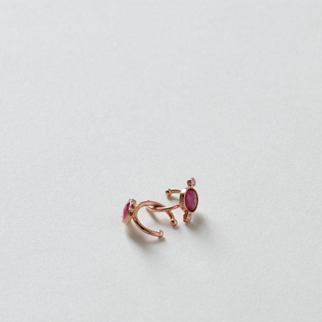 Round Ruby and 2 Diamond Ear Band 14K Rose Gold