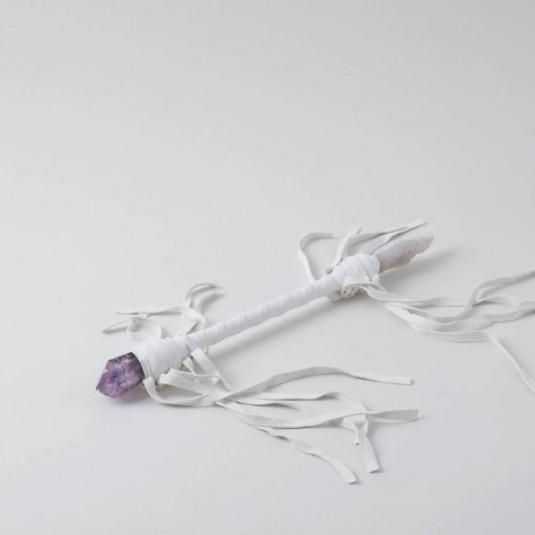 Large Amethyst + Fairy Finger White Leather Wand
