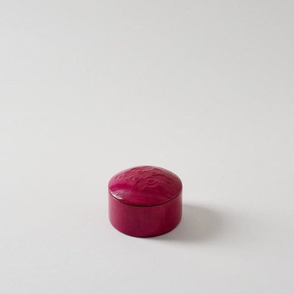 Handmade Leather Hot Pink Round Box