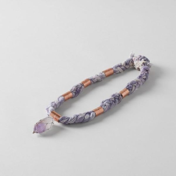Hand-dyed Braided Cotton Necklace with Copper + Amethyst Point