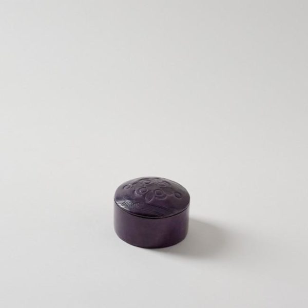 Handmade Leather Eggplant Round Box